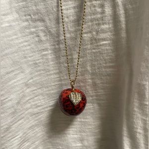 Betsy Johnson Apple Necklace with jeweled leaf.